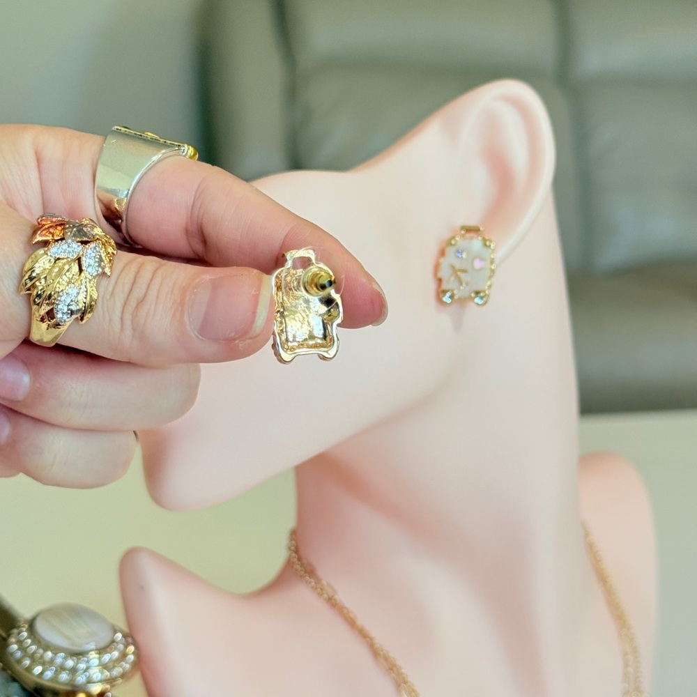 Suitcase Gold and Pink Stud Earrings - Picture 6 of 11